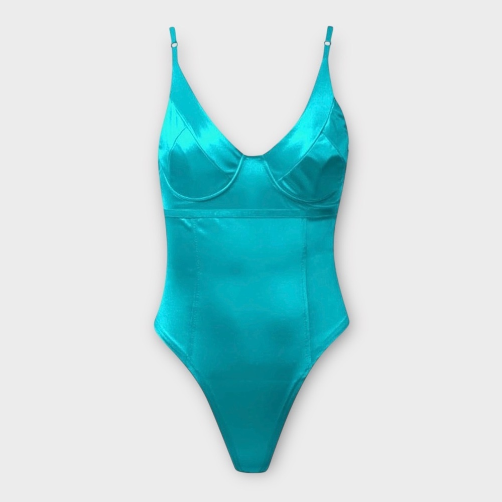 Satin Bodysuit In Teal Women’s Size S